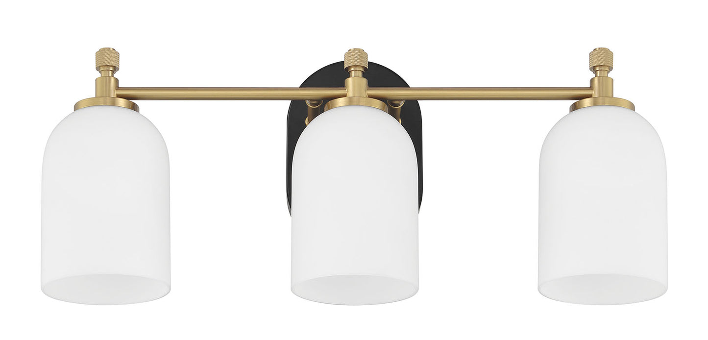 60303-FBSB - Council 3 Light 20" Wide Vanity Light - Flat Black / Satin Brass