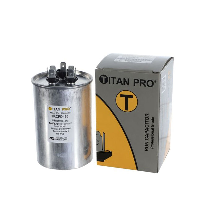 TRCFD455 - Titan Pro 45/5 MFD Round Dual Run Capacitor - 440/370V