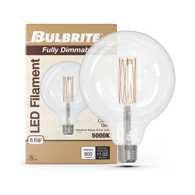 776981 - Filaments Dimmable G40 Clear Glass Medium Base - 8.5 Watt - 4000K - 2 Pack