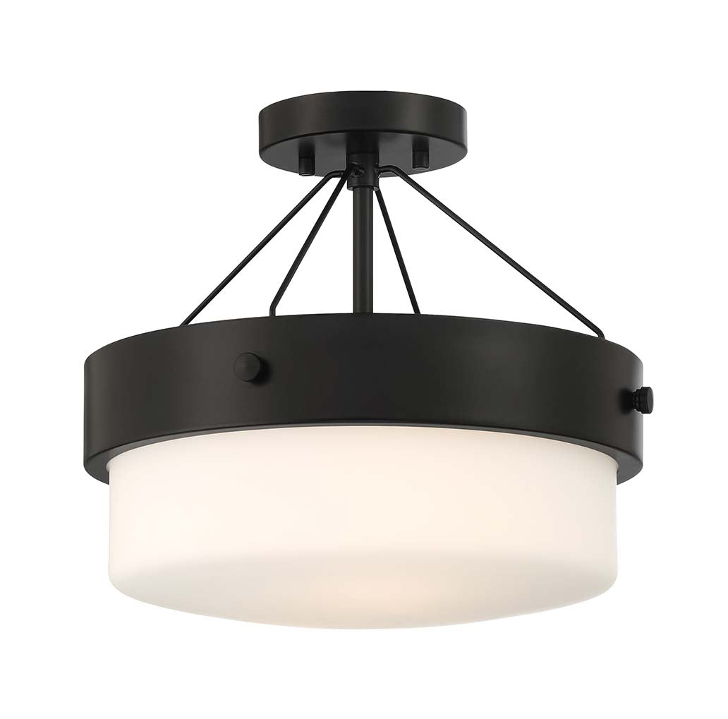 XS3213-FB - Oak Street 2 Light 13" High Semi Flush Mount - Flat Black
