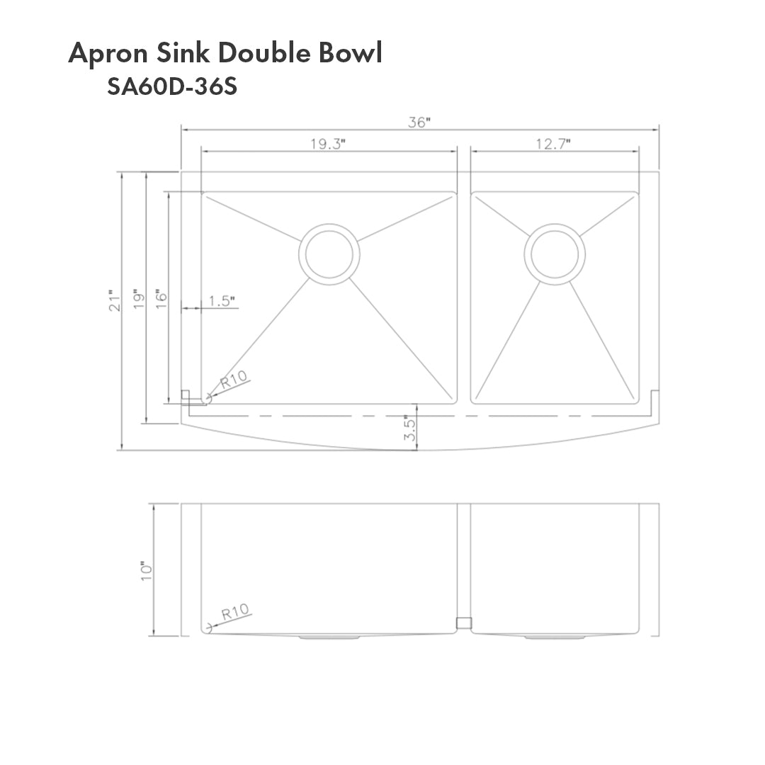 SA60D-36S - 36" Courchevel Farmhouse Apron Mount Double Bowl Satin Stainless Steel Kitchen Sink with Bottom Grid