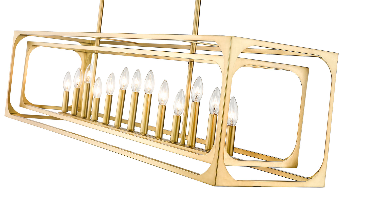 3038-13L-RB - Easton 13 Light Linear 54" Chandelier - Rubbed Brass