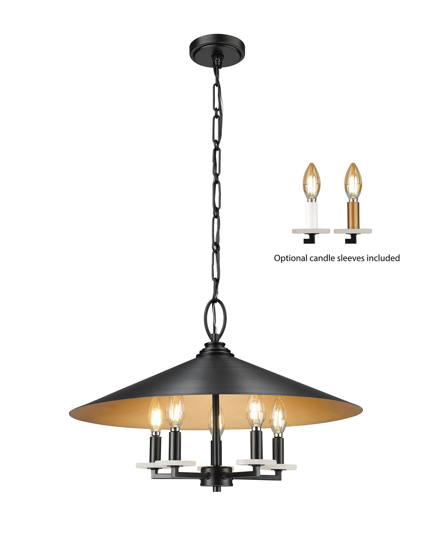 1953-22MB - Rialto 5 Light 22" Pendant - Matte Black