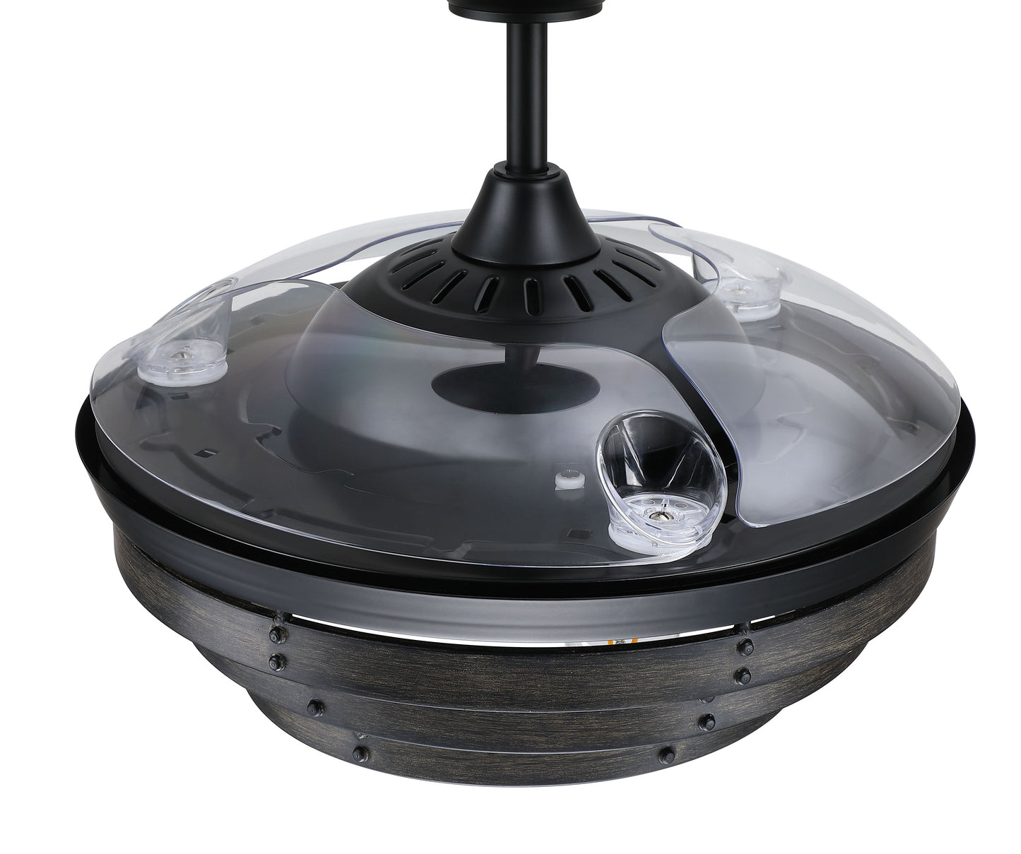 WHS42FBGW3 - Whiskey 42 Hidden Blades 42" 3 Blade Ceiling Fan with Light Kit - Flat Black
