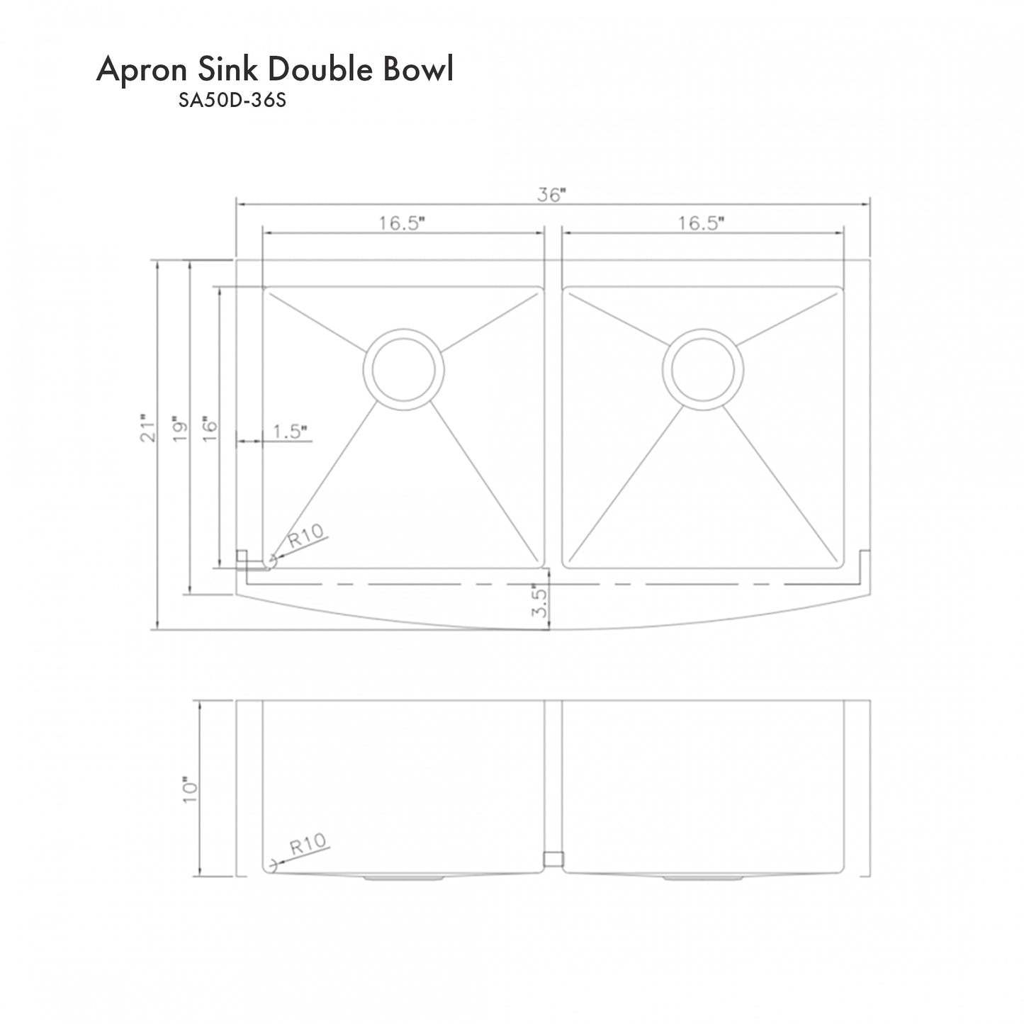 SA50D-36S - 36" Niseko Farmhouse Apron Mount Double Bowl Satin Stainless Steel Kitchen Sink with Bottom Grid
