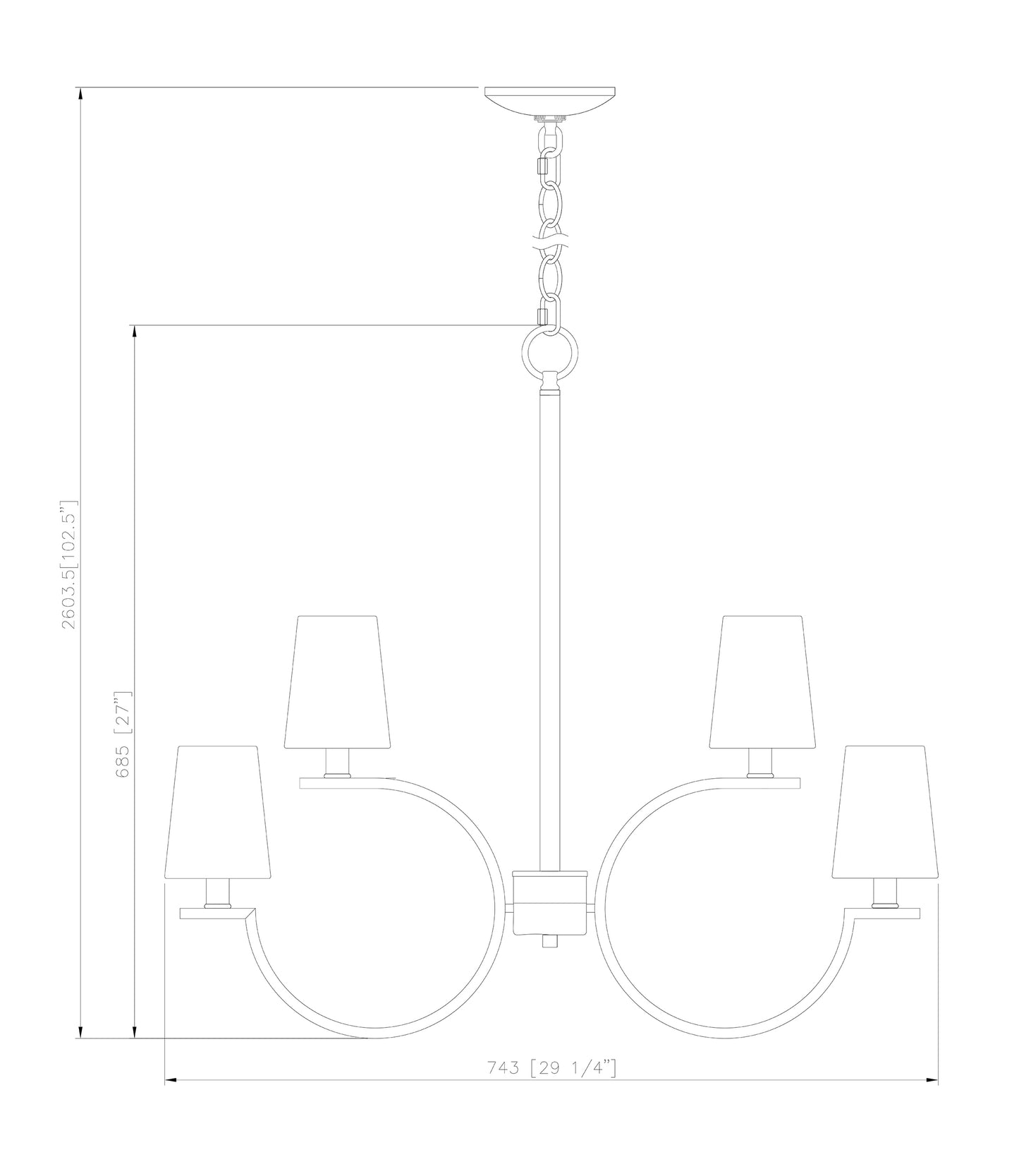2016-8MB - Cordelia 8 Light 29" Chandelier - Matte Black