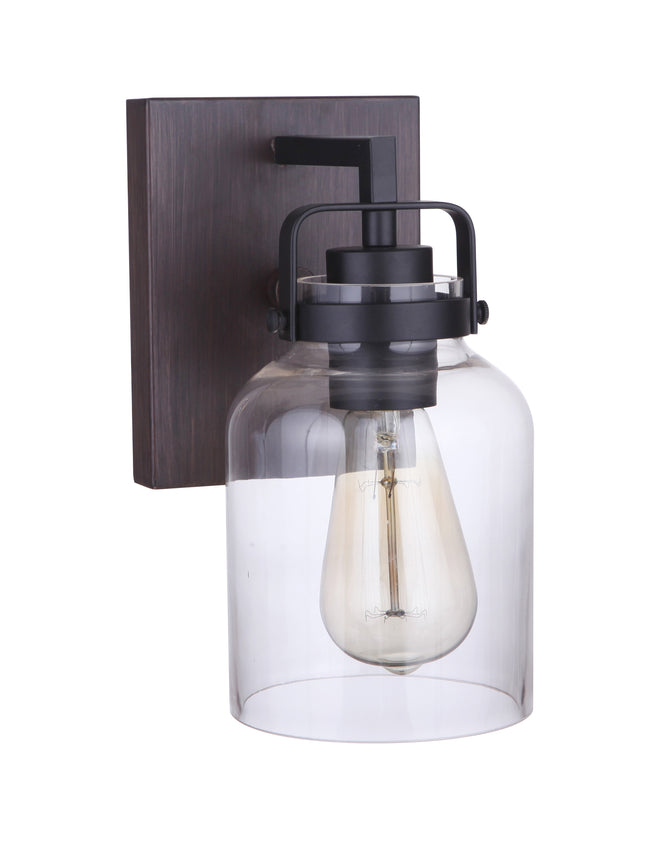 53601-FBDT - Foxwood 1 Light 9.5" High Wall Sconce - Flat Black / Dark Teak
