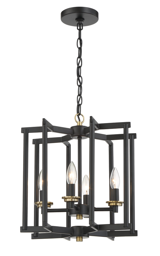 56934-FBSB - Avante Grand 4 Light 14" Wide Foyer Light - Flat Black / Satin Brass