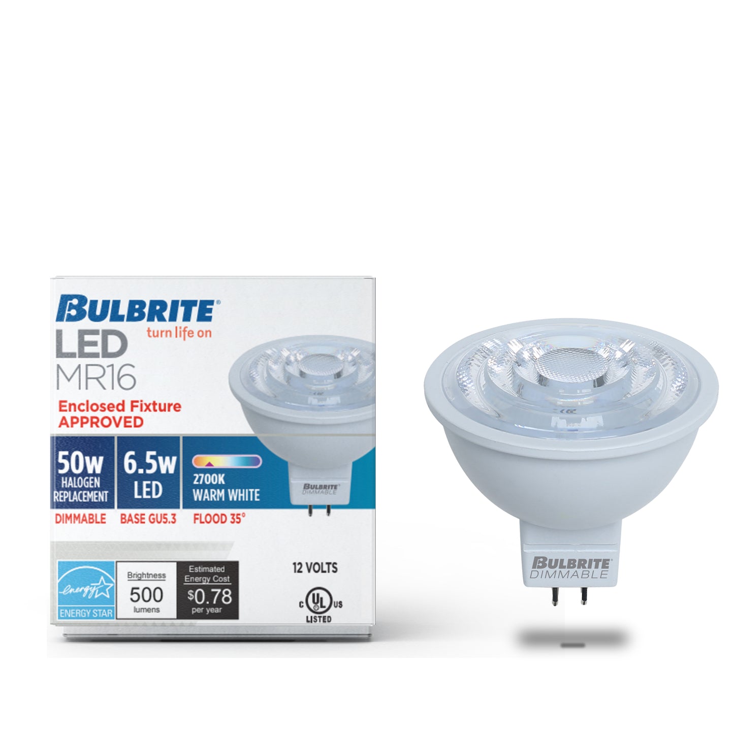 771085 - Dimmable MR16 LED GU5.3 Base Light Bulb - 6 Watt - 2700K - 4 Pack