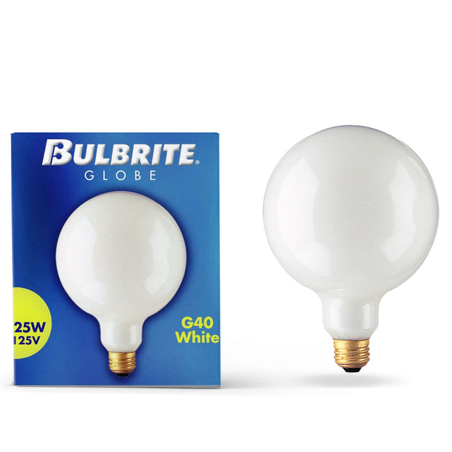 350025 - Dimmable White G40 Incandescent Light Bulb - 25 Watt - 2700K - 12 Pack