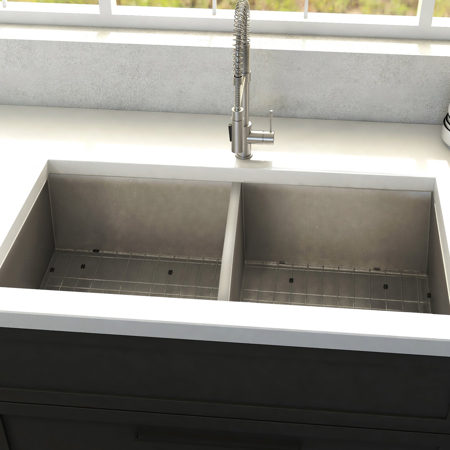 SR50D-33 - 33" Anton Undermount Double Bowl Stainless Steel Kitchen Sink with Bottom Grid