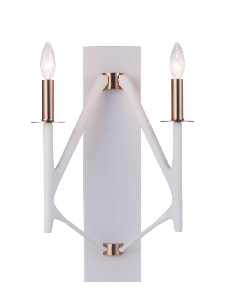 55562-MWWSB - The Reserve 2 Light 20" High Wall Sconce - Matte White / Satin Brass