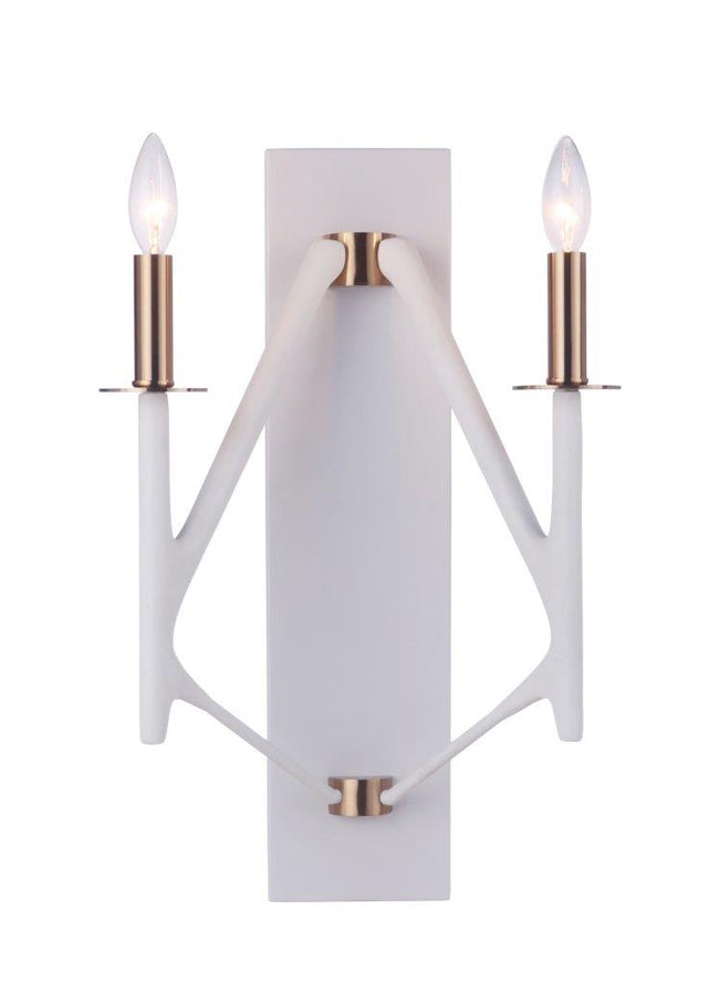 55562-MWWSB - The Reserve 2 Light 20" High Wall Sconce - Matte White / Satin Brass