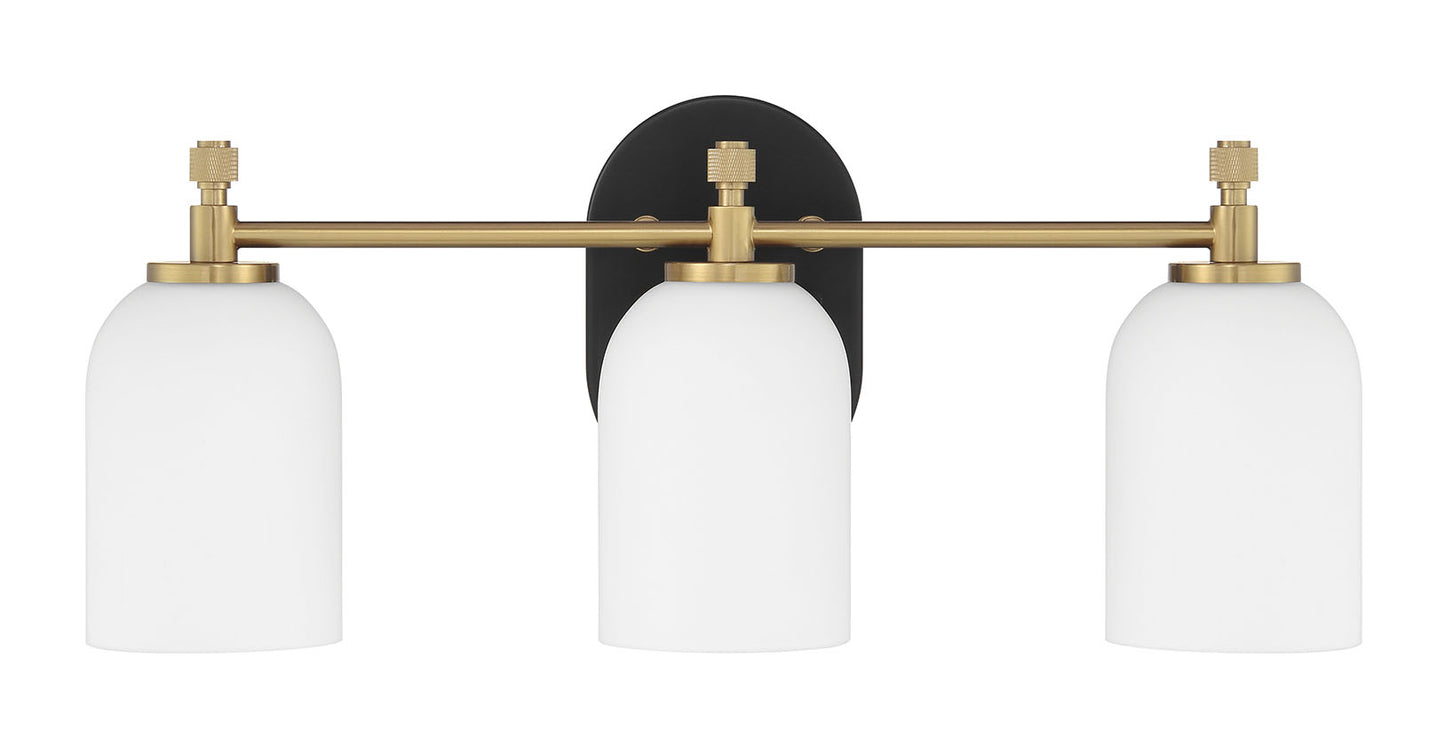 60303-FBSB - Council 3 Light 20" Wide Vanity Light - Flat Black / Satin Brass