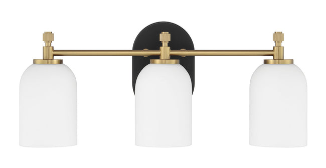 60303-FBSB - Council 3 Light 20" Wide Vanity Light - Flat Black / Satin Brass