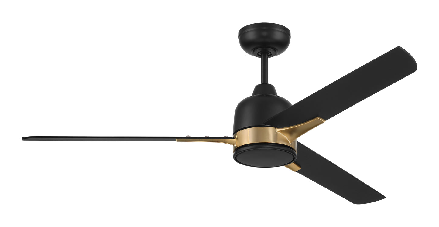 FUL52FBSB3 - Fuller 52" 3 Blade Ceiling Fan with Light Kit - Flat Black / Satin Brass