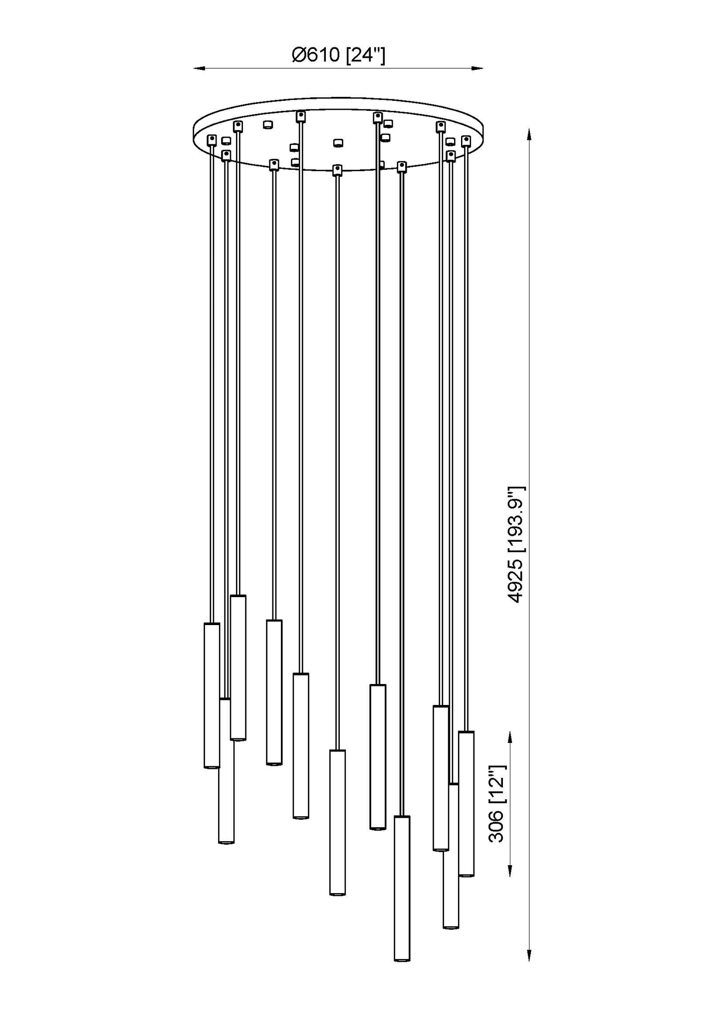 919MP12-11R-BN-LED - Forest 11 Light 24" Chandelier - Brushed Nickel