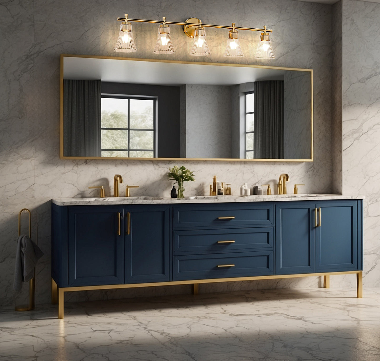 7519-5V-MGLD - Belle 5 Light 42" Vanity - Modern Gold