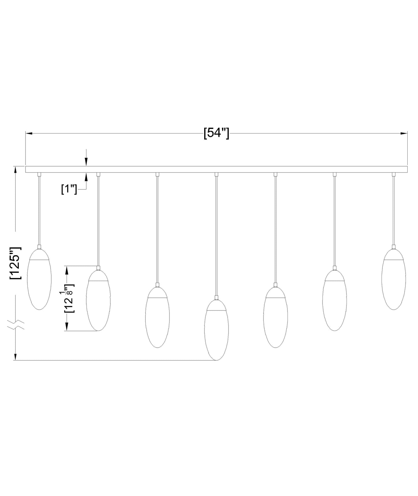651P-7L-BN - Arden 7 Light Linear 54" Chandelier - Brushed Nickel