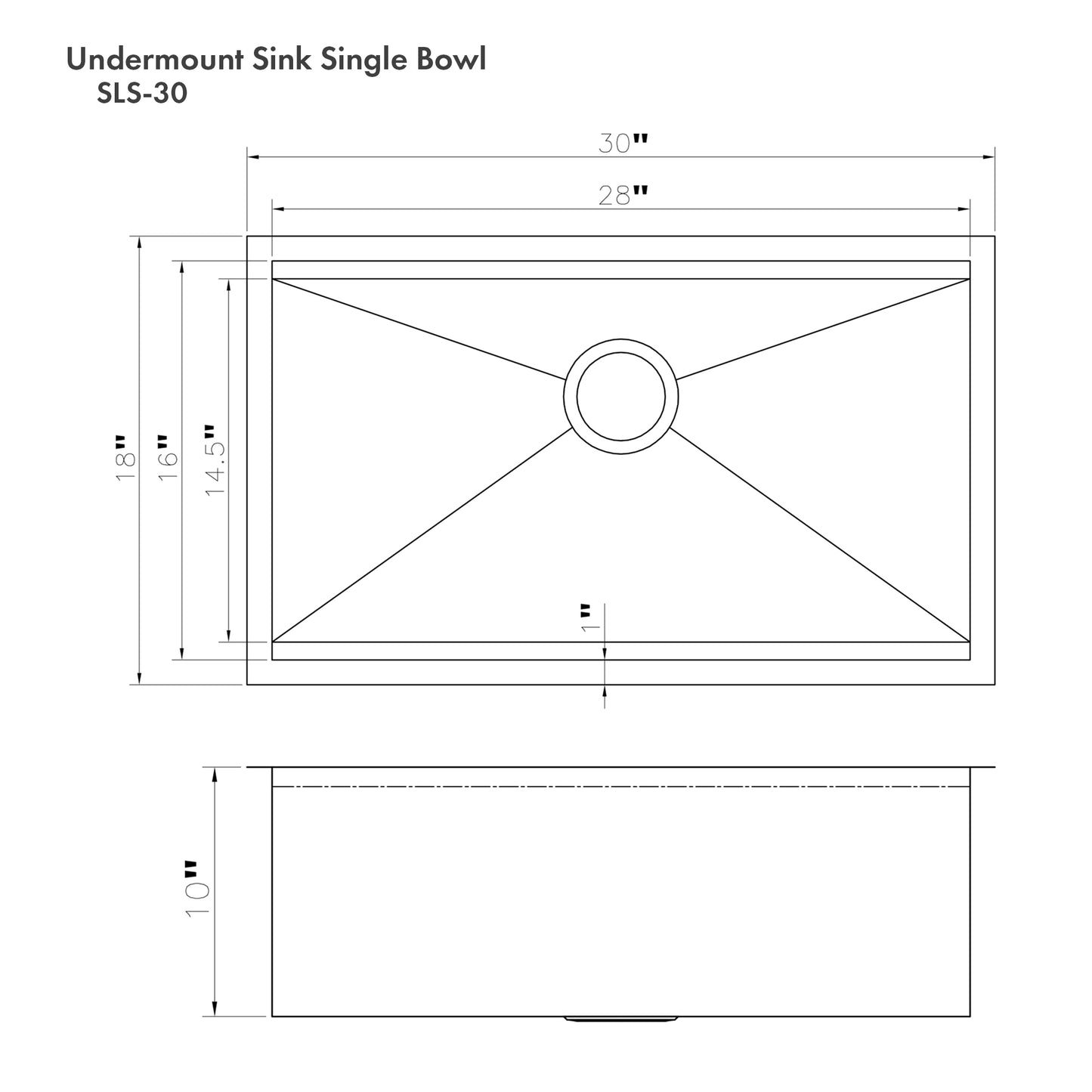 SLS-30 - 30" Garmisch Undermount Single Bowl Stainless Steel Kitchen Sink with Bottom Grid and Accessories