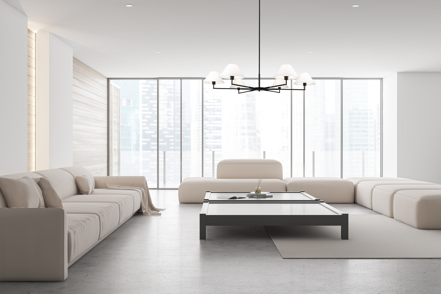 744-63R-MB - Leila 6 Light 63" Chandelier - Matte Black