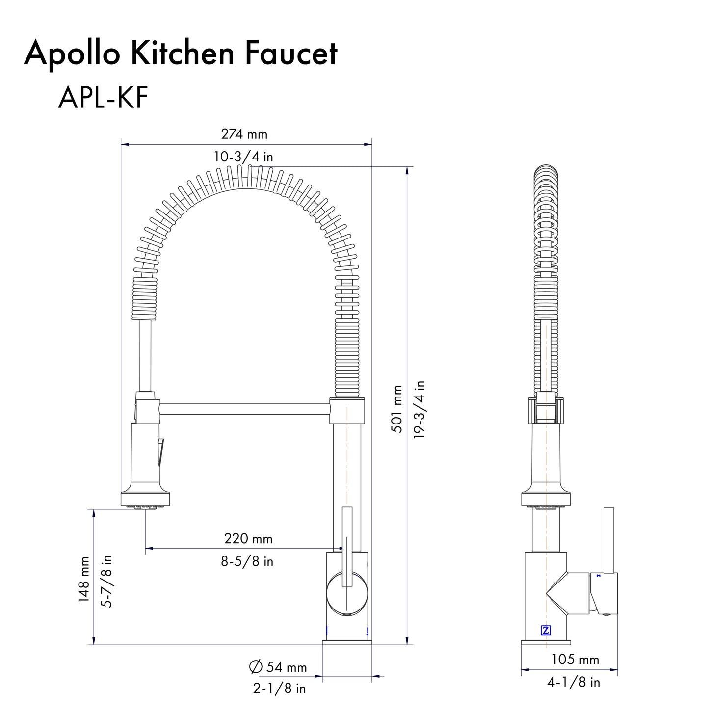 APL-KF-ZMBCB - Autograph Edition Apollo Pull Down Spring Single Handle Kitchen Faucet in Matte Black and Champagne Bronze