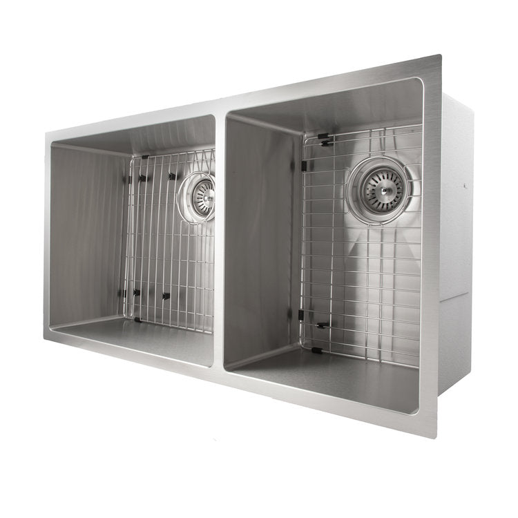 SR60D-36 - 36" Chamonix Undermount Double Bowl Stainless Steel Kitchen Sink with Bottom Grid