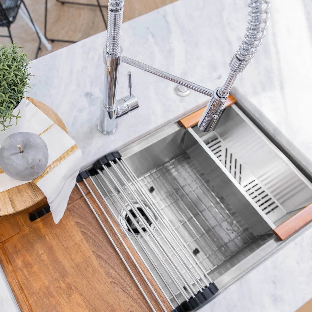 SLS-33 - 33" Garmisch Undermount Single Bowl Stainless Steel Kitchen Sink with Bottom Grid and Accessories