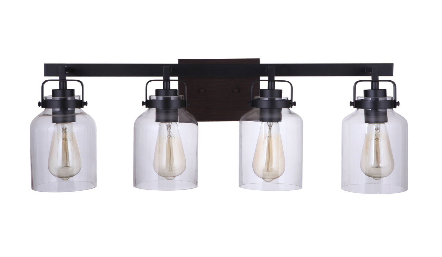 53604-FBDT - Foxwood 4 Light 29" Wide Vanity Light - Flat Black / Dark Teak