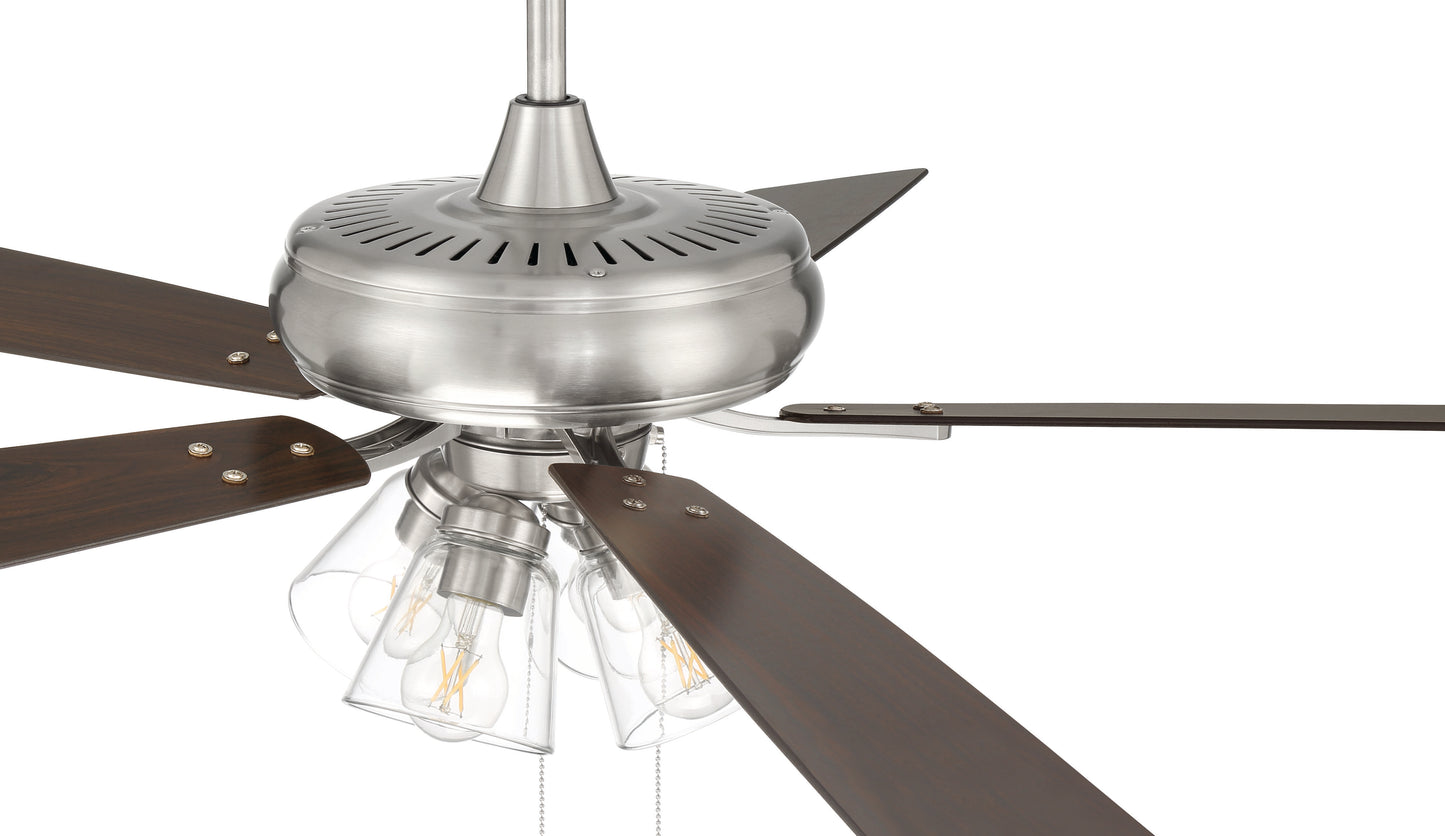 ECF104BNK5-DWWLN - Eos Clear 4 Light 52" 5 Blade Ceiling Fan with Light Kit - Brushed Nickel