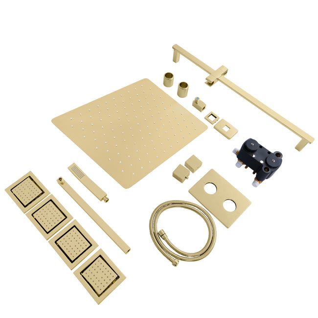 CBY-SHS-T3-PG - Autograph Edition Crystal Bay Thermostatic Shower System with Body Jets in Polished Gold