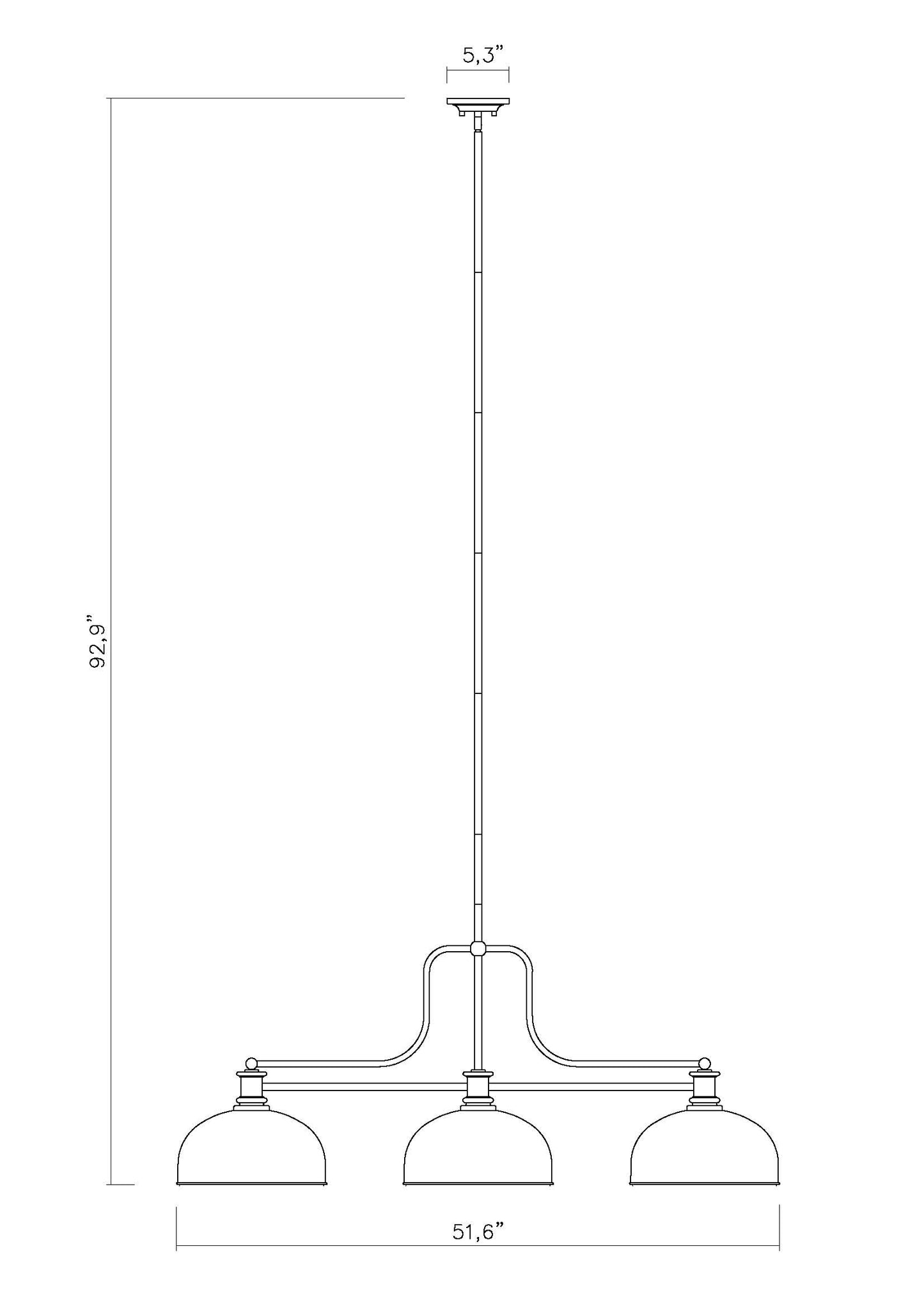 725-3MB-D13MB - Melange 3 Light 52" Billiard - Matte Black