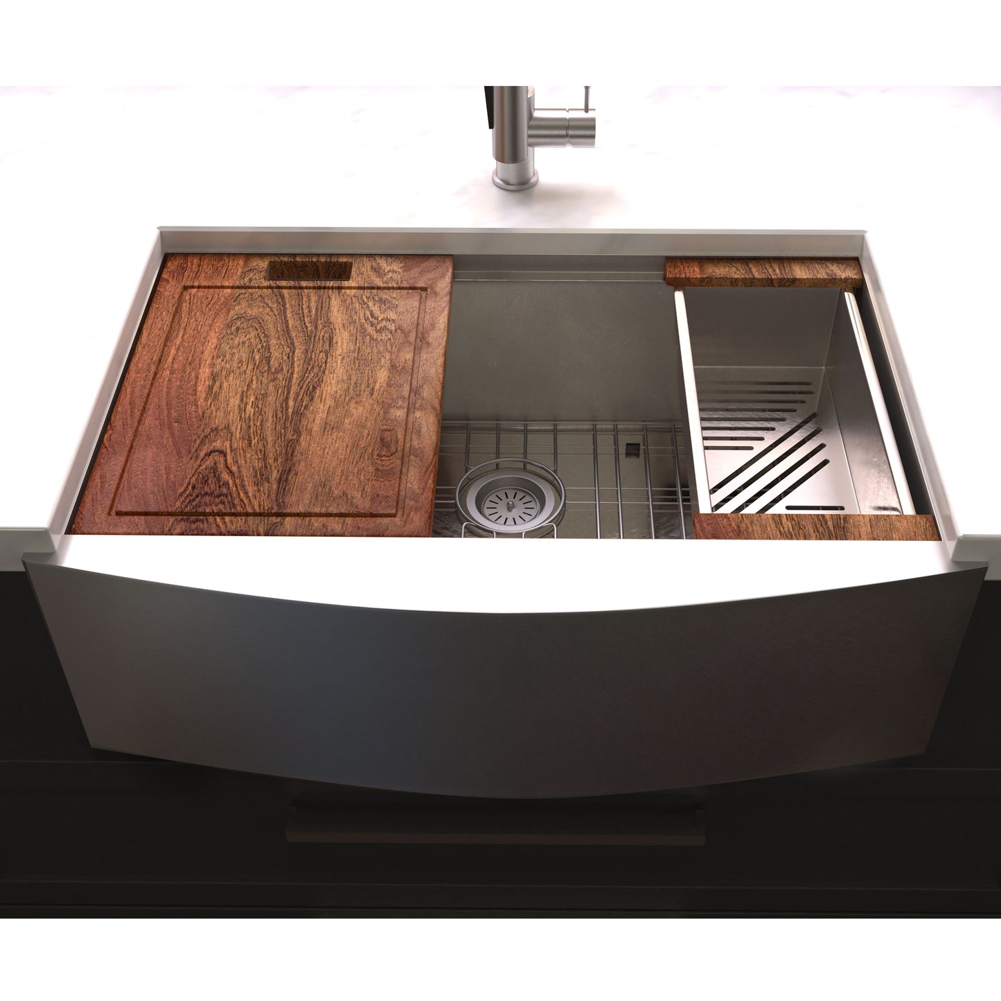 SLSAP-33 - 33" Moritz Farmhouse Apron Mount Single Bowl Stainless Steel Kitchen Sink with Bottom Grid and Accessories