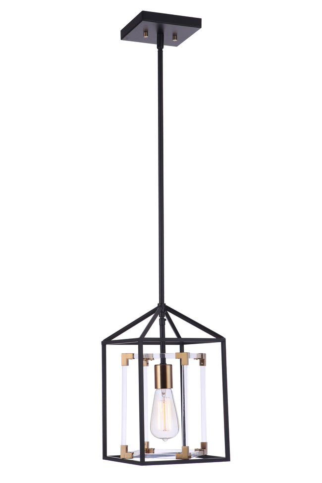 P985FBSB1 - Aaron 1 Light 8" Wide Pendant - Flat Black / Satin Brass