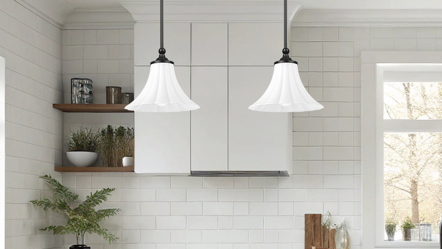 1958P12-MB - Fleur 1 Light 12" Pendant - Matte Black