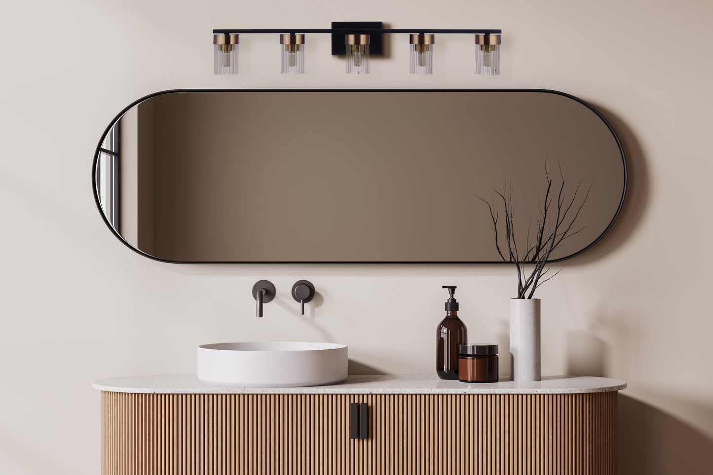 11835FBSB5 - Bond Street 5 Light 35" Wide Vanity Light - Flat Black / Satin Brass