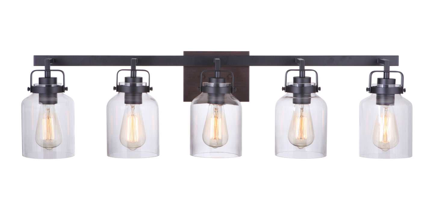 53605-FBDT - Foxwood 5 Light 37" Wide Vanity Light - Flat Black / Dark Teak
