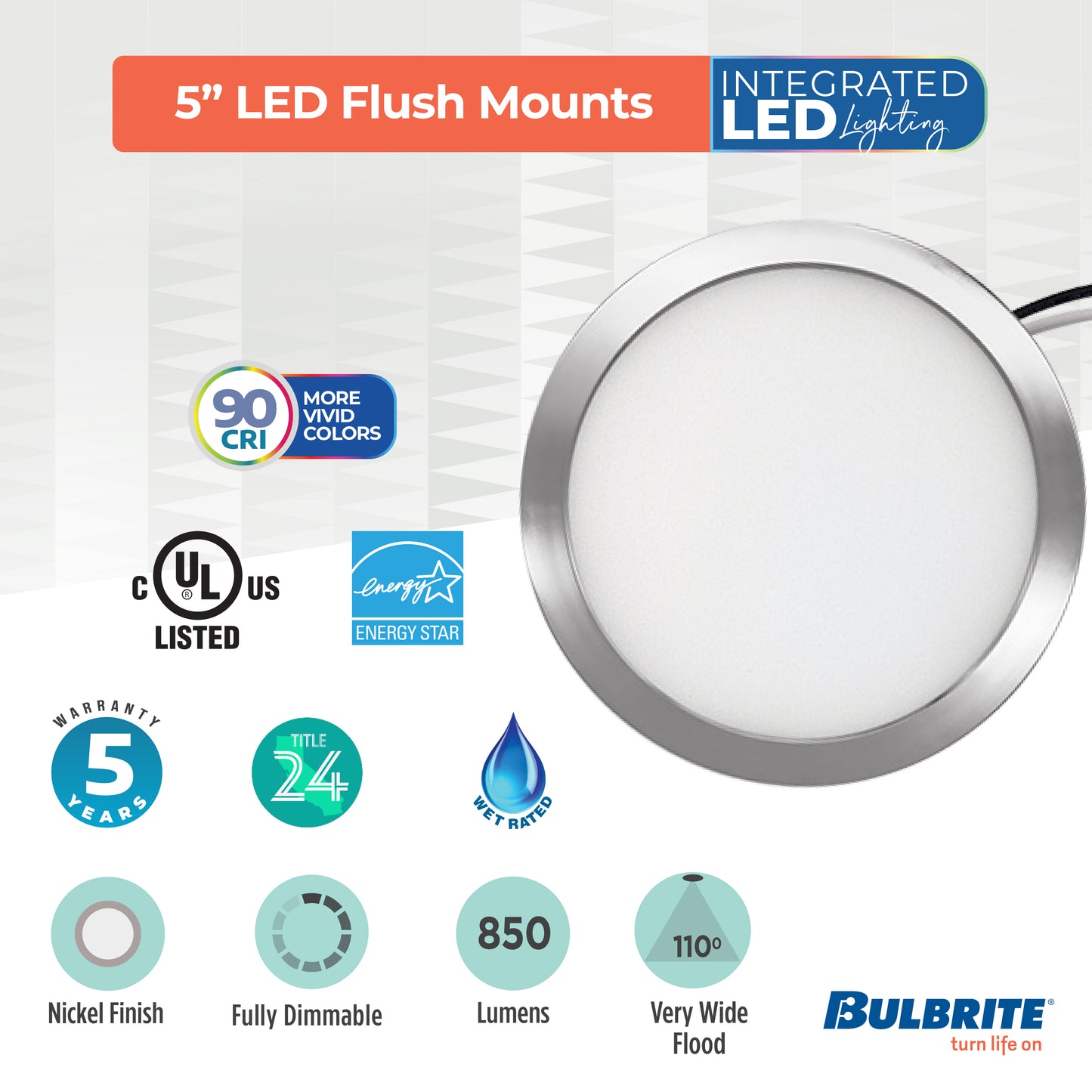 773602 - 5" Flush Mount LED Ceiling Light - 10.3 Watt - 3000K - Nickel