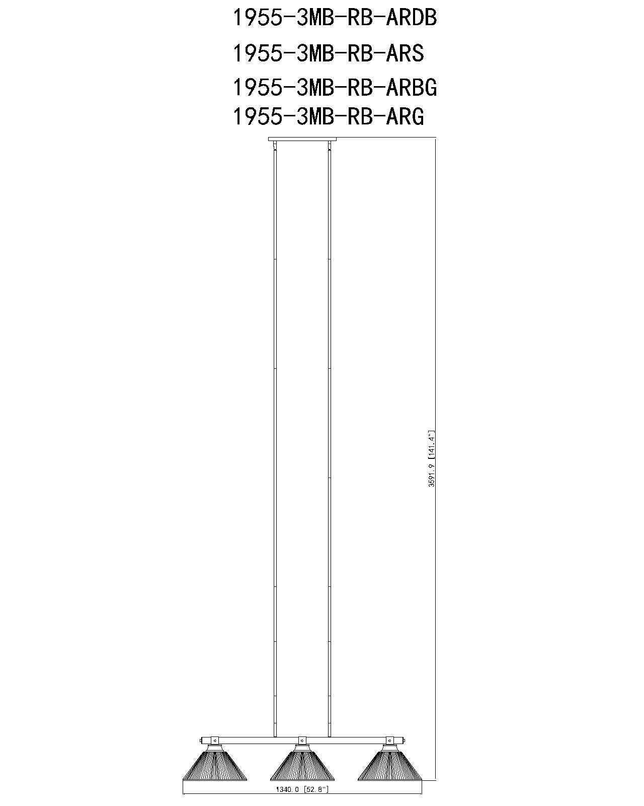 1955-3MB-RB-ARS - Bronte 3 Light 53" Billiard - Matte Black / Rubbed Brass