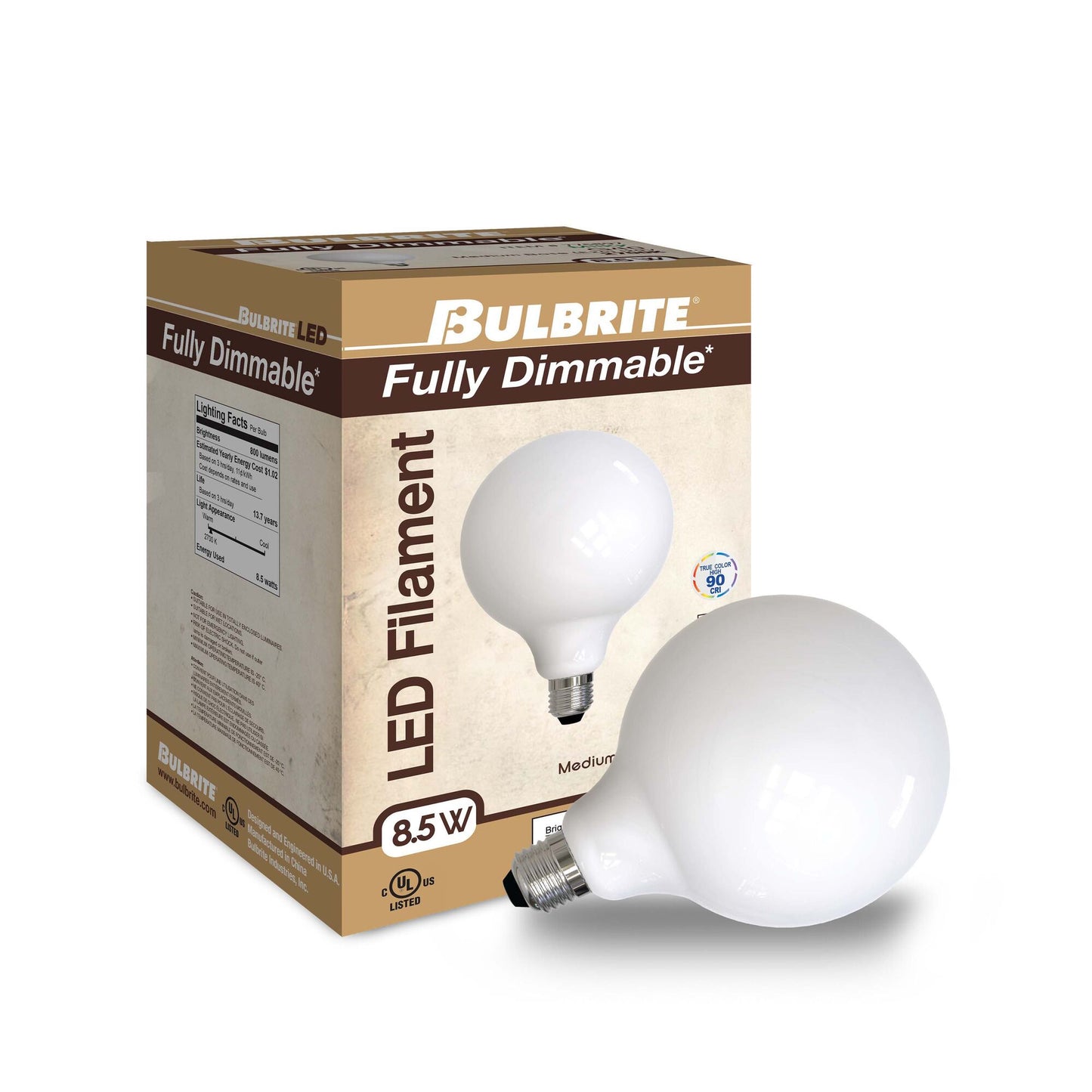 776897 - Dimmable Milky G40 LED Light Bulb - 8.5 Watt - 2700K - 4 Pack