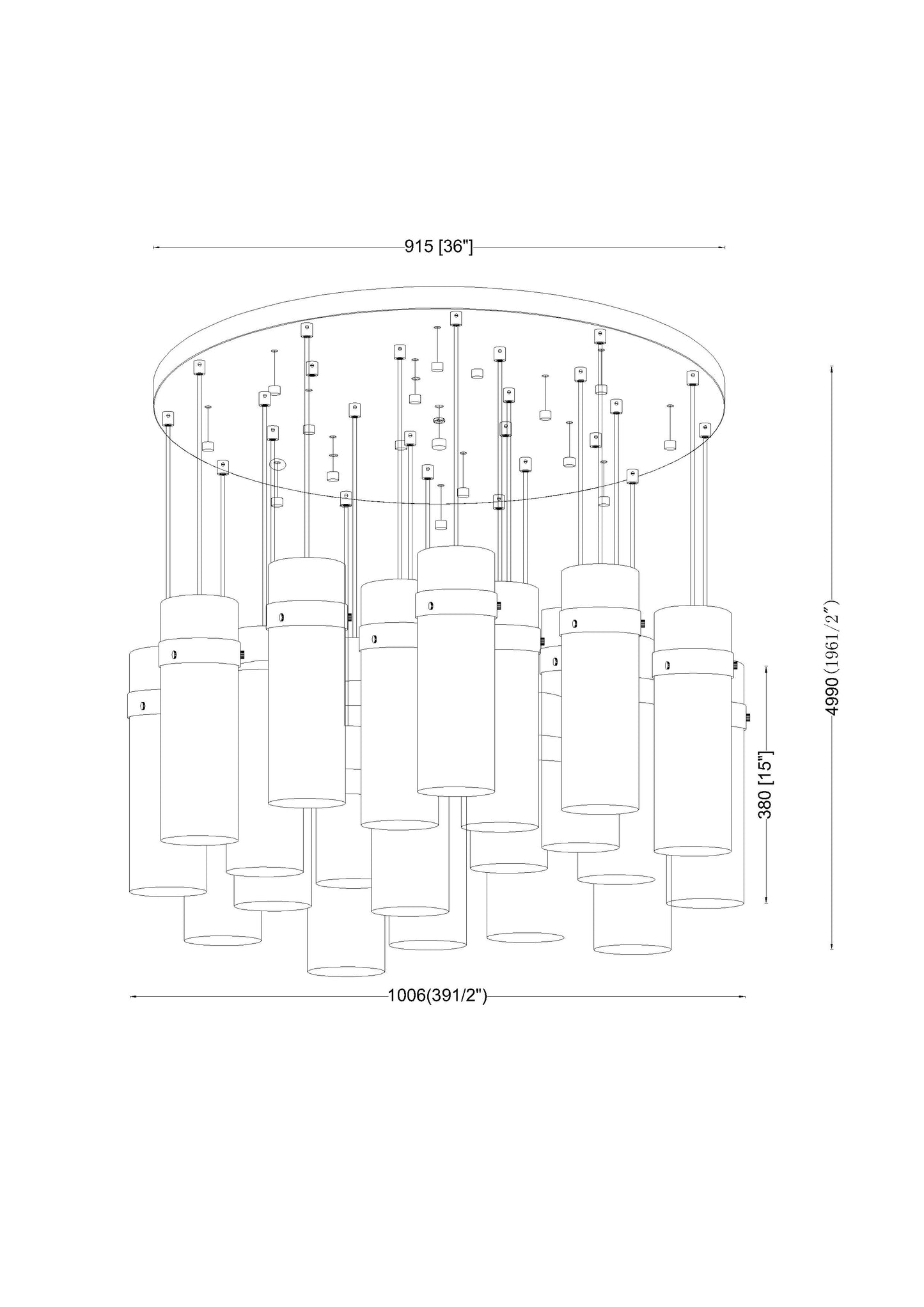 7002P5-27R-MB - Fontaine 27 Light 40" Chandelier - Matte Black