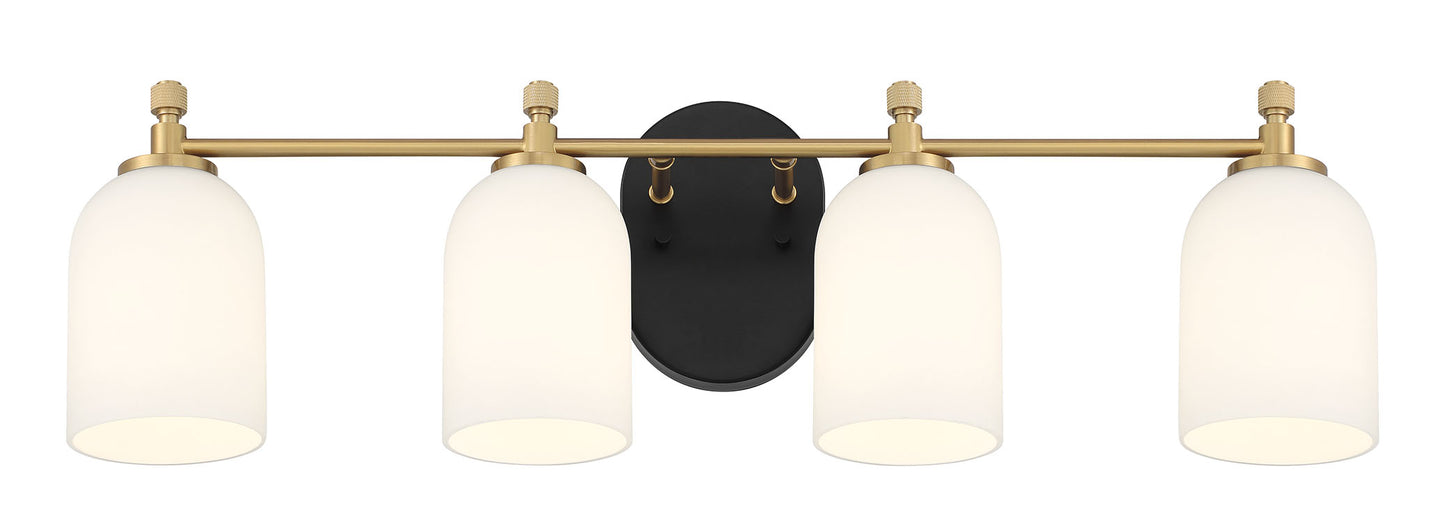 60304-FBSB - Council 4 Light 29" Wide Vanity Light - Flat Black / Satin Brass