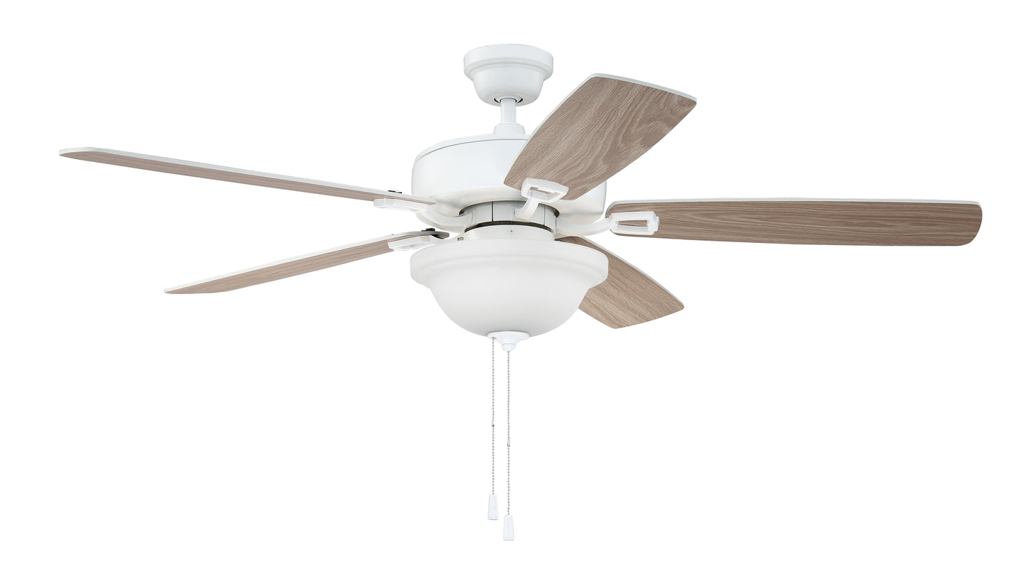 TCE52W5C1-C - Twist N Click 1 Light 52" 5 Blade Ceiling Fan with Light Kit - White