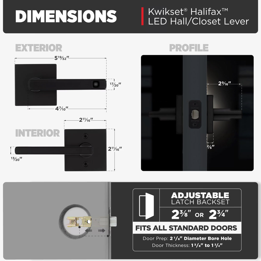 Halifax Passage LED Lever w/Square Rosette - Matte Black
