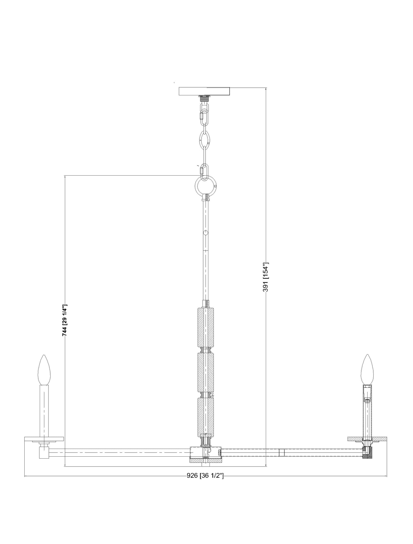 3045-8MB - Kaden 8 Light 36" Chandelier - Matte Black