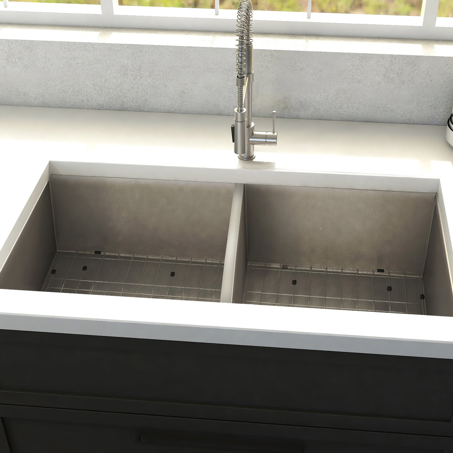 SR50D-36 - 36" Anton Undermount Double Bowl Stainless Steel Kitchen Sink with Bottom Grid