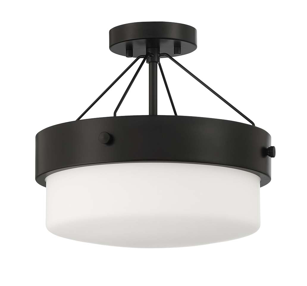 XS3213-FB - Oak Street 2 Light 13" High Semi Flush Mount - Flat Black
