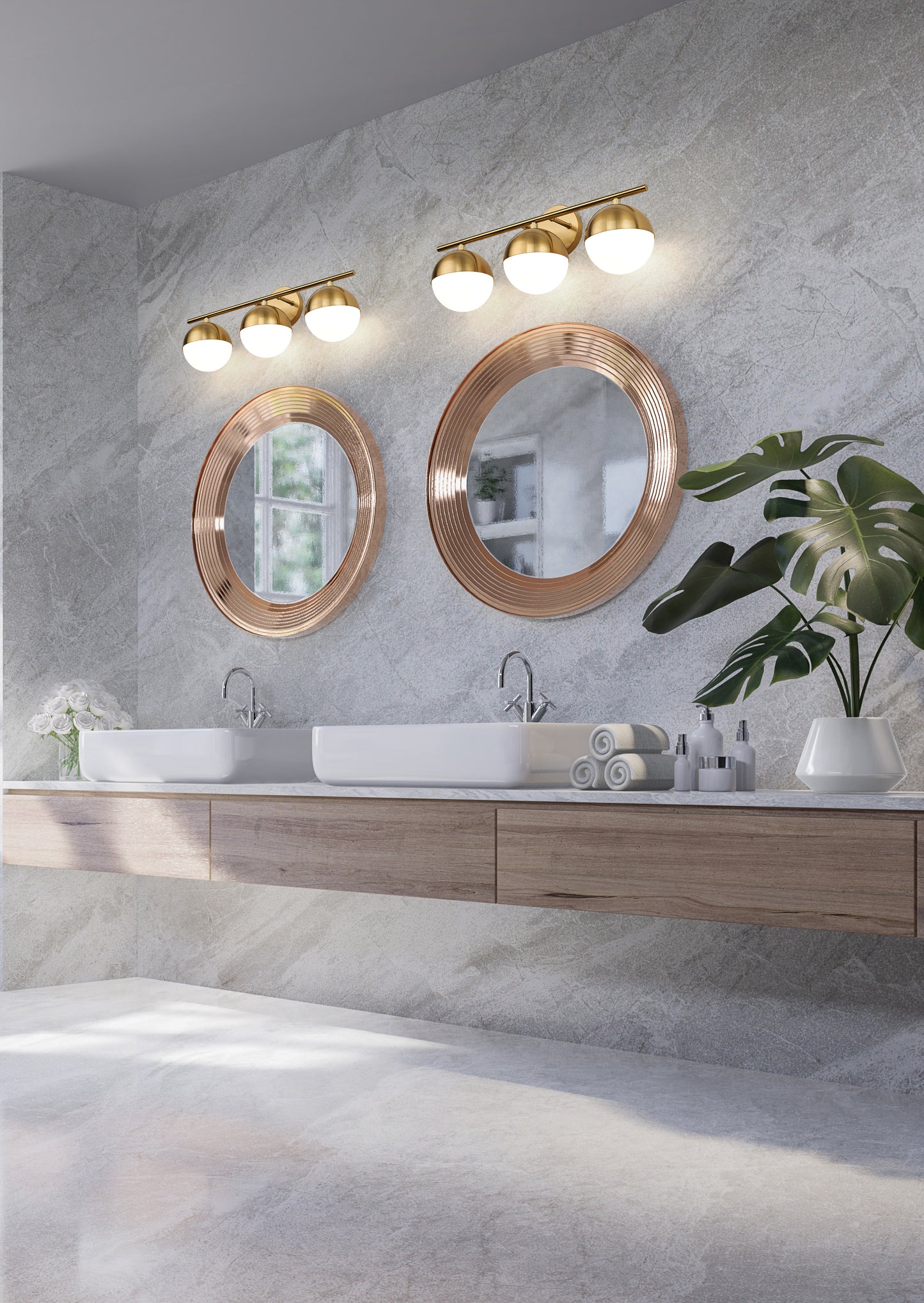 7517-3V-MGLD - Realm Sphere 3 Light 24" Vanity - Modern Gold