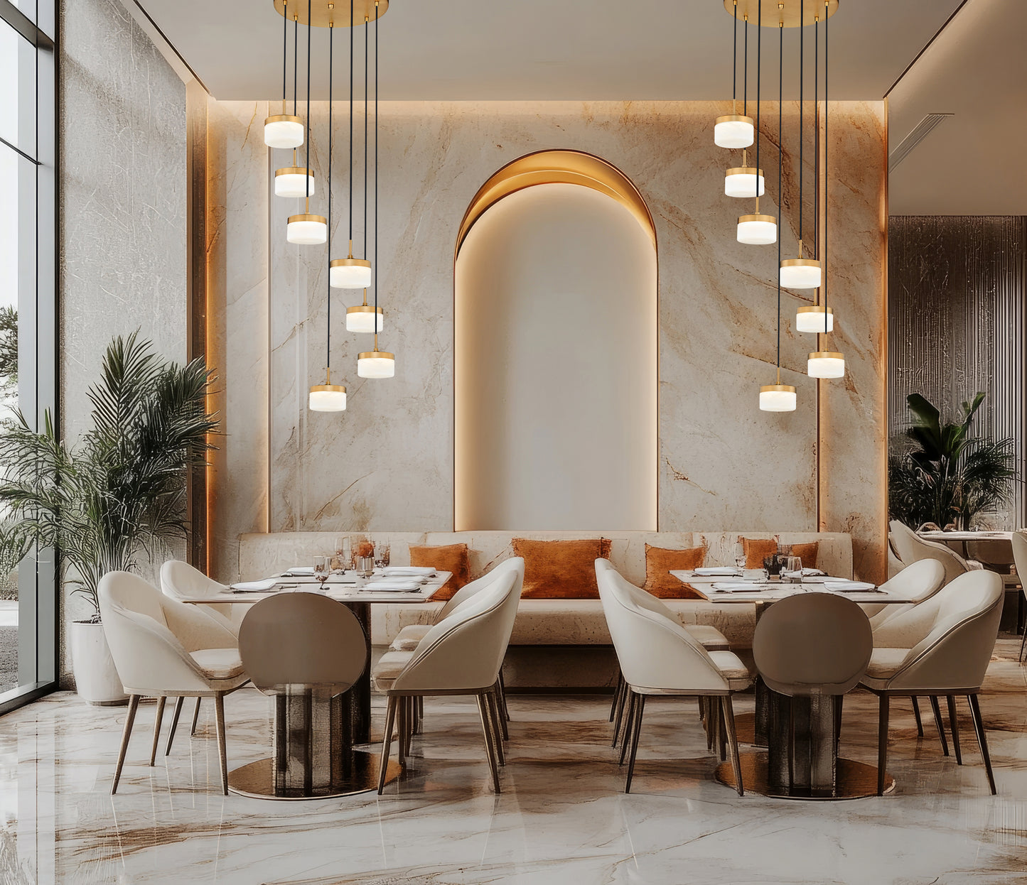827P6-7R-MGLD-LED - Renaud 7 Light 21" Chandelier - Modern Gold