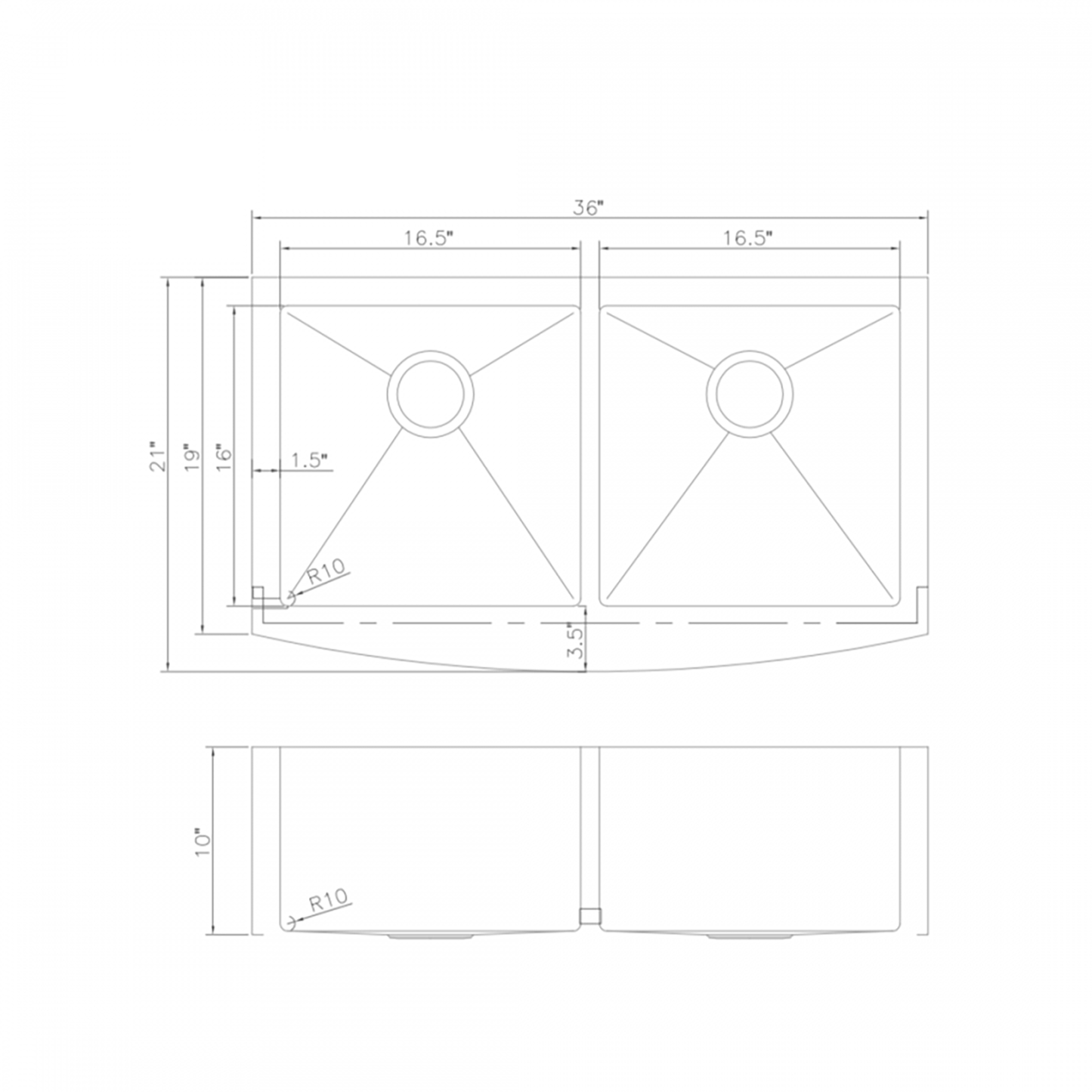SA50D-36 - 36" Niseko Farmhouse Apron Mount Double Bowl Stainless Steel Kitchen Sink with Bottom Grid